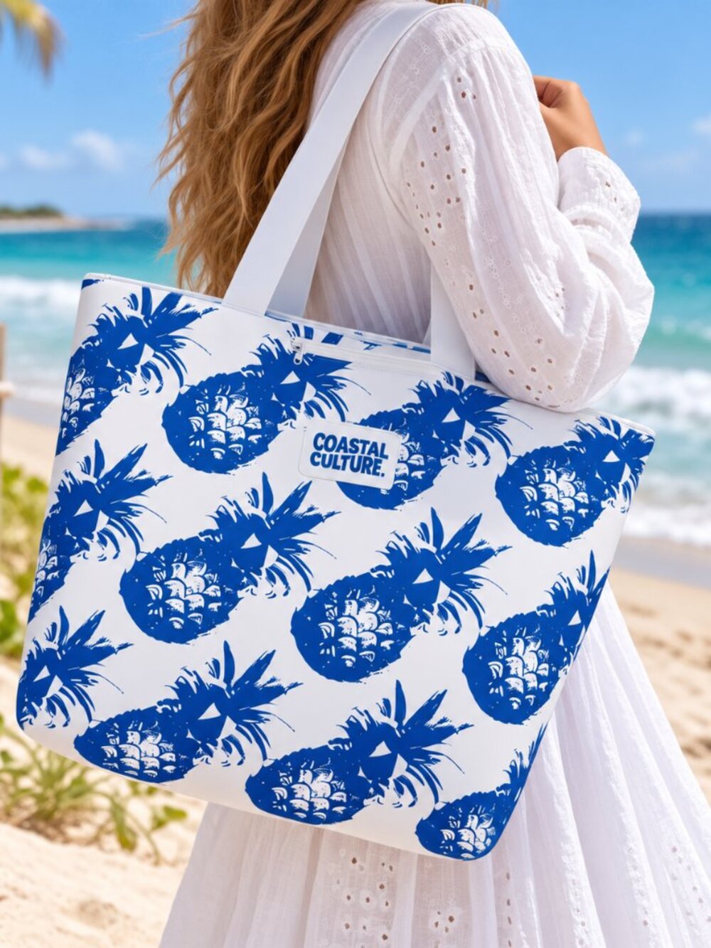 Coastal Culture Everyday Tote Bag Pineapple Beach Pool Travel Zipper XL